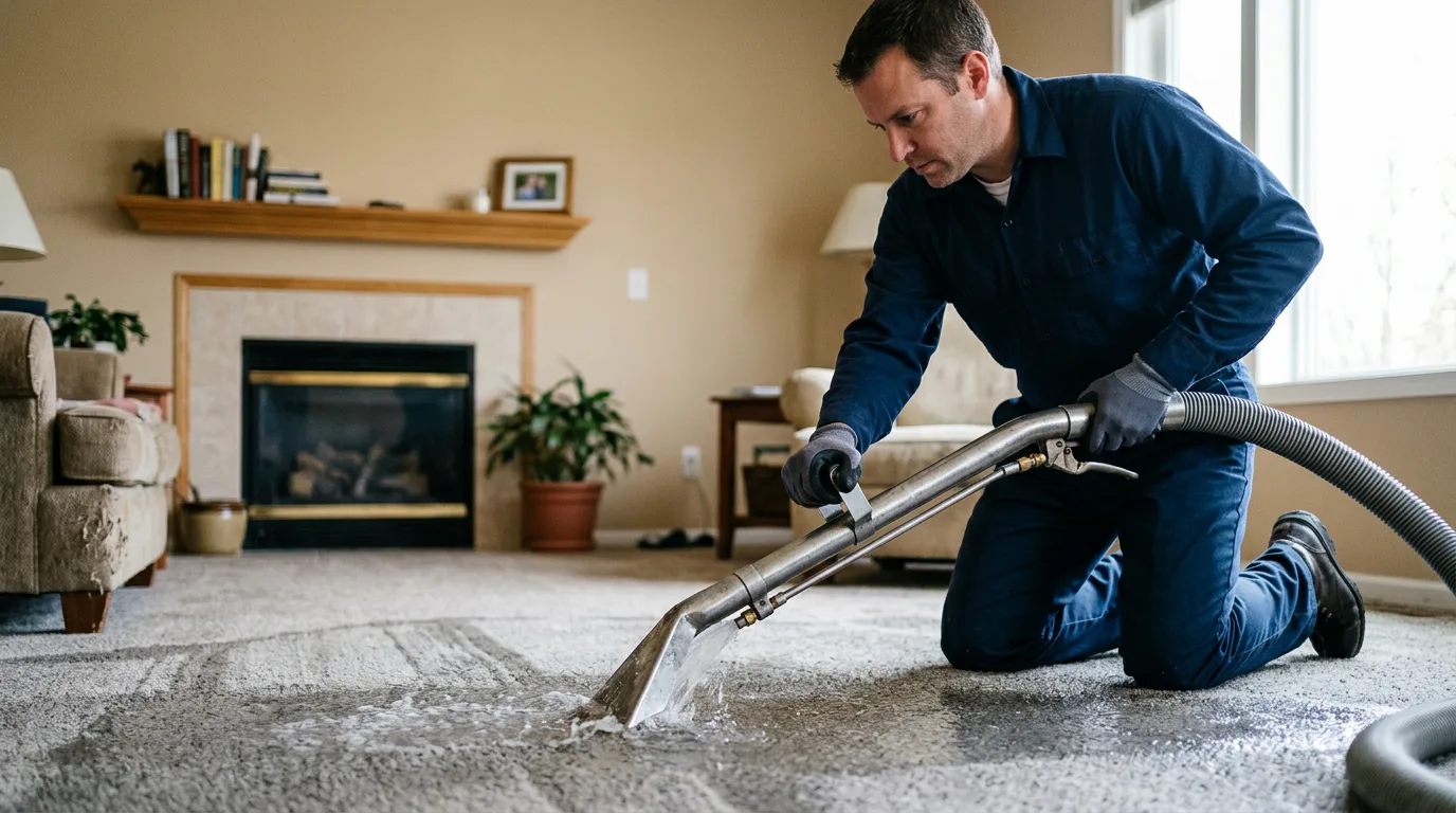 Water damage restoration technician working near Clyde, MO